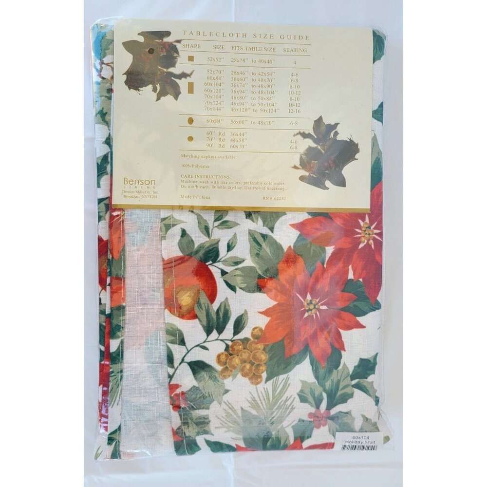 Benson Mills Season's Greetings Fabric Tablecloth 60" X 104" Christmas Holiday - Picture 2 of 4